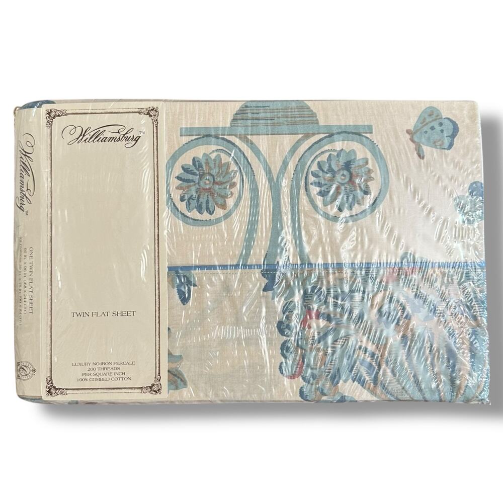 Williamsburg Virginia Damask Twin Flat Sheet NIP Luxury Percale 200‎ TC USA